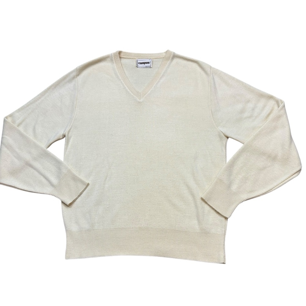 Rare Men’s‎ Vintage 1980’s Campus Brand Off White V Neck Sweater Size Medium